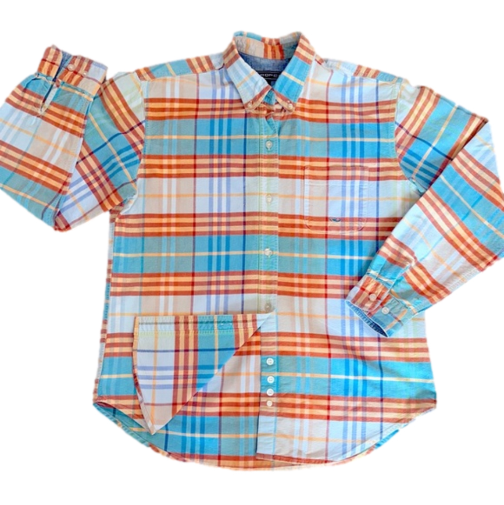 Roper Oxford Western Shirt Button Down Collar Plaid Contrast Cuffs Cowgirl